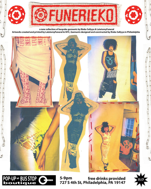 Flier for "Funerieko" at Bus Stop Boutique in Philadelphia